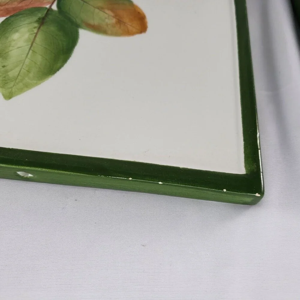 Pier 1 Leaf Trivet Tiles Set of 2 Italy Green White